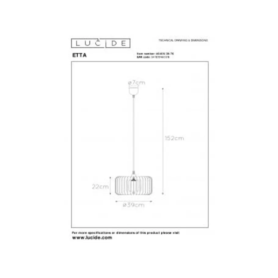 Lucide ETTA - Hanglamp - Ø 39 cm - 1xE27 - Licht hout Online