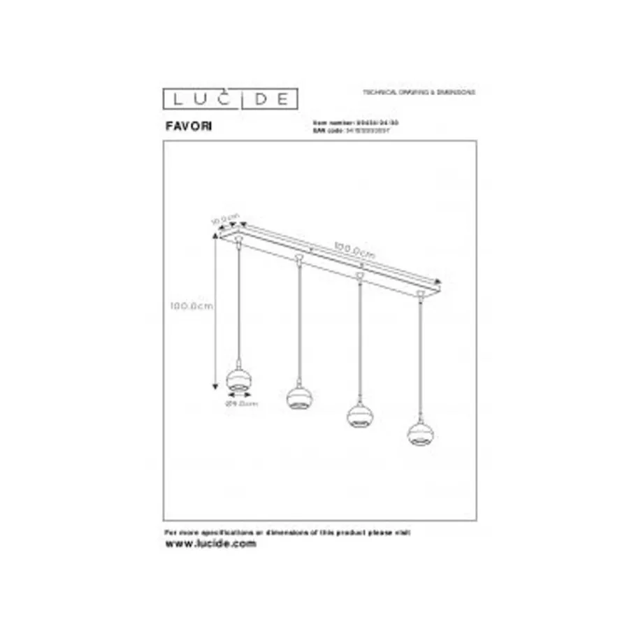 Lucide FAVORI - Hanglamp - 4xGU10 - Zwart New