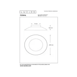 Lucide FOSKAL - Plafonnière - Ø 21,5 cm - LED - 1x6W 2700K - Mat Goud / Messing New