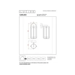 Lucide GARLAND Wandlamp Buiten-Zwart-1xE27-20W-IP44-Glas Outlet