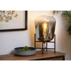 Lucide GLORIO Tafellamp-Zwart-Ø32-1xE27-60W-Glas Clearance