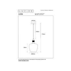 Lucide ILONA Hanglamp-Amber-Ø22-1xE27-40W-Glas Sale
