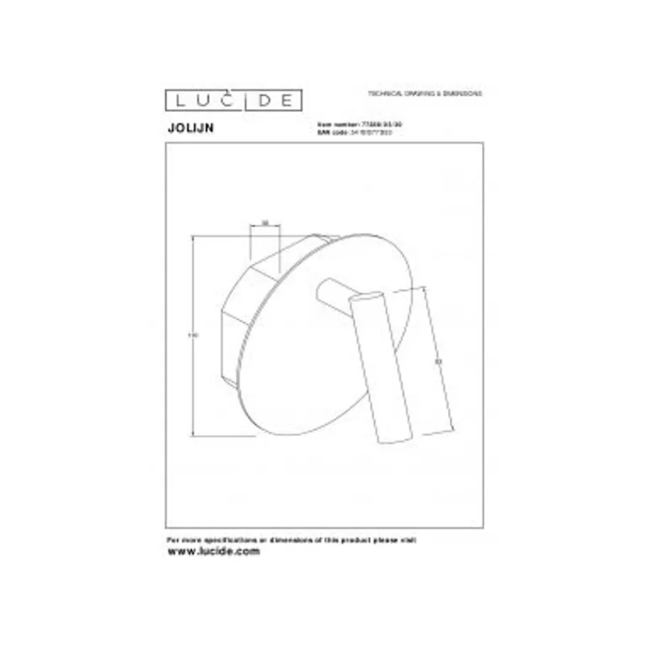 Lucide JOLIJN Bedlamp-Zwart-Ø10,2-LED-2W-3000K Outlet