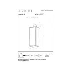 Lucide LAURENS Wandlamp Buiten-Zwart-1xE27-40W-IP54-Glas Discount