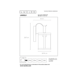 Lucide LINDELO - Wandlamp Buiten - 1xE27 - IP23 - Zwart