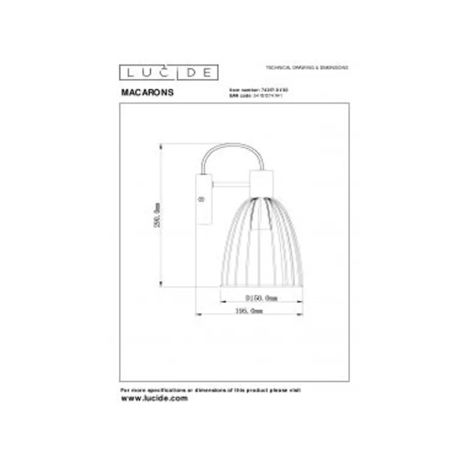 Lucide MACARONS Wandlamp-Zwart-1xE27-40W-Metaal Hot