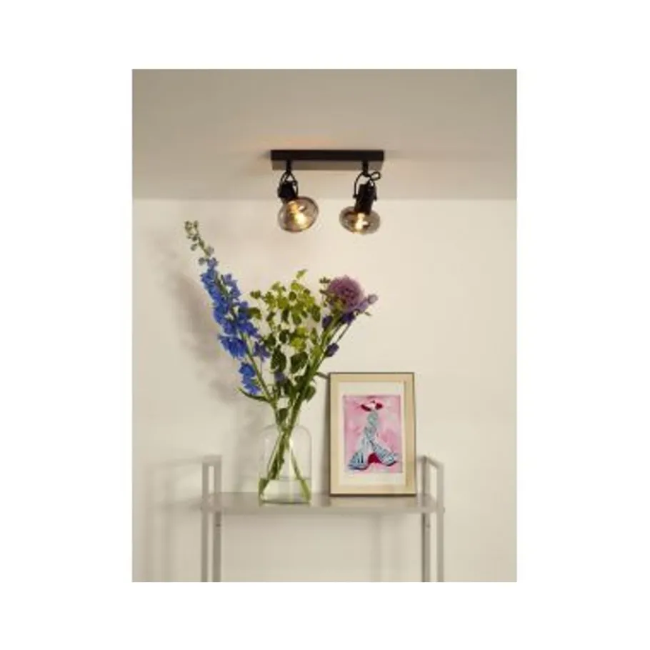 Lucide MADEE Plafondspot 2x E14/25W Zwart/ Smoke Glas Hot