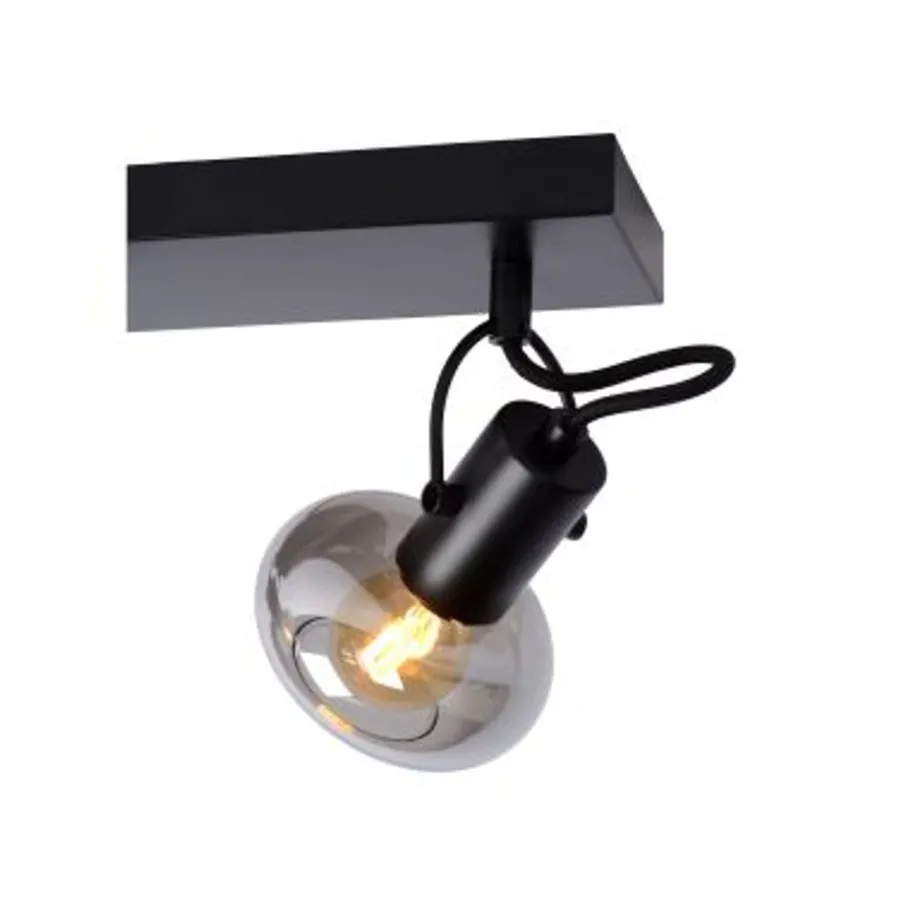 Lucide MADEE Plafondspot 2x E14/25W Zwart/ Smoke Glas Hot