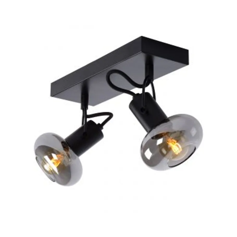 Lucide MADEE Plafondspot 2x E14/25W Zwart/ Smoke Glas Hot