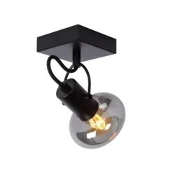 Lucide MADEE Plafondspot 1x E14/25W Zwart/ Smoke Glas Hot