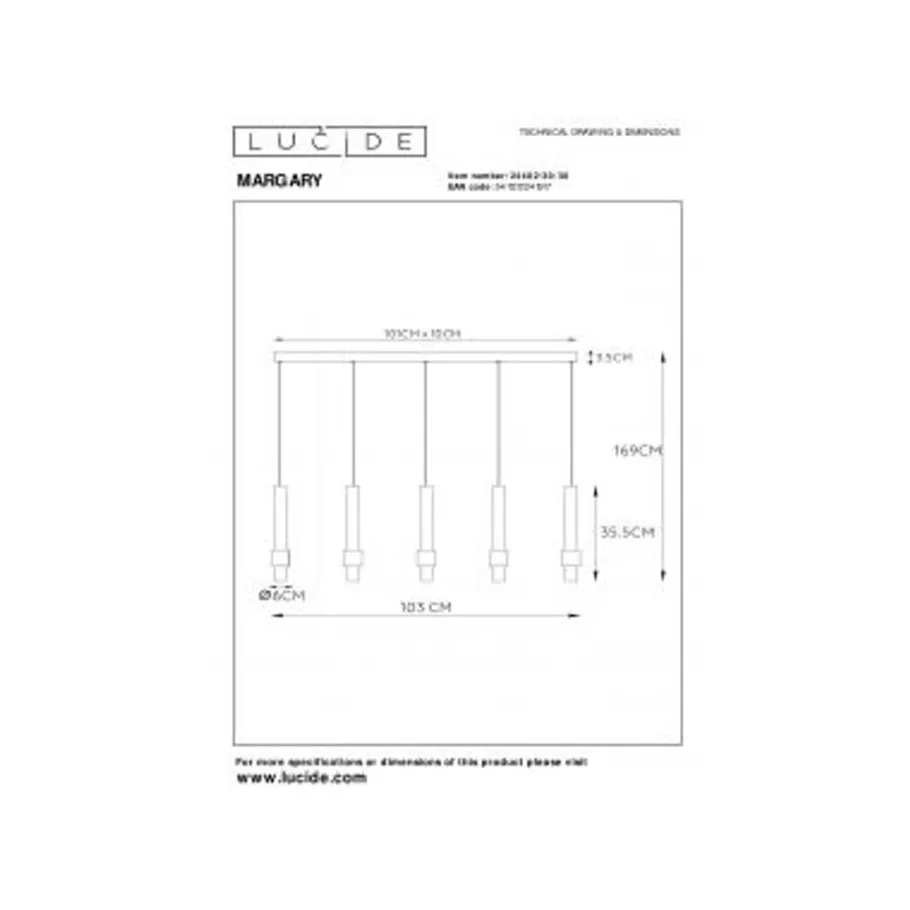Lucide MARGARY Hanglamp-Zwart-LED Dimb.-4,2W-2700K Hot