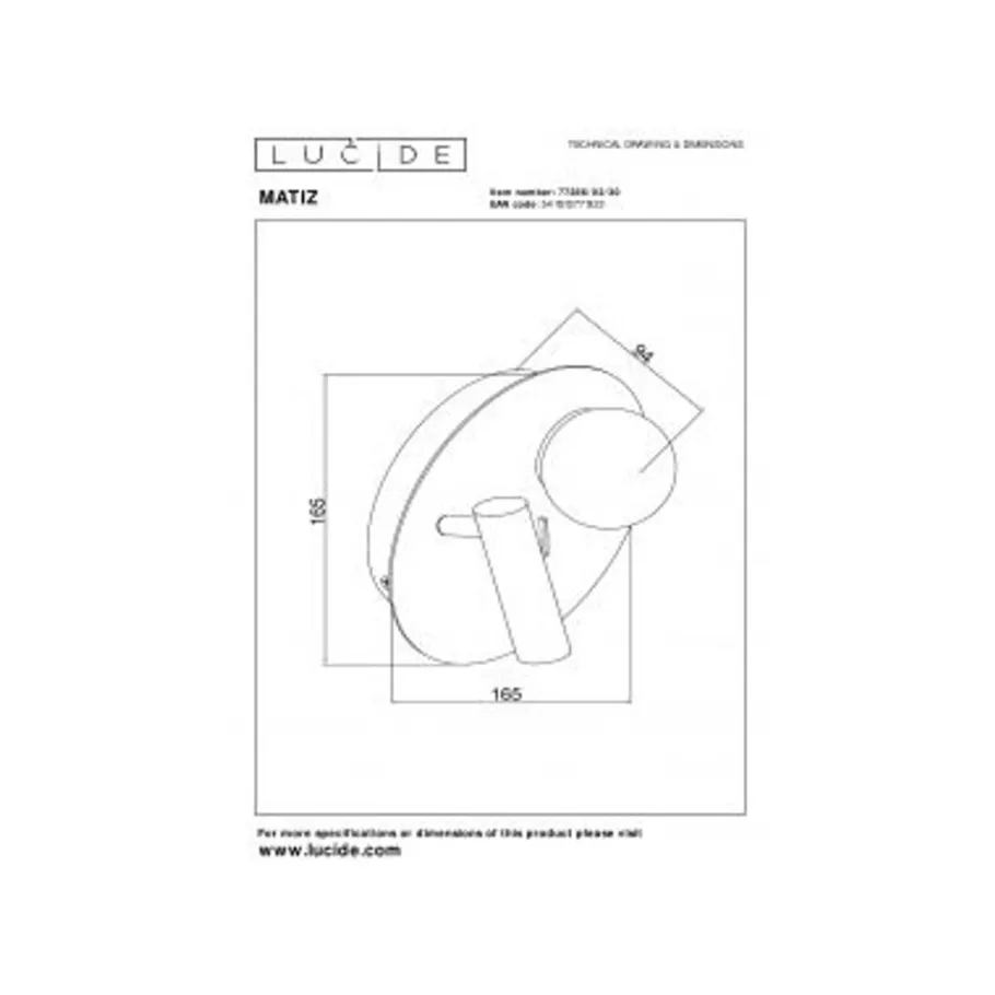 Lucide MATIZ Bedlamp-Zwart-LED-3,7W-3000K Sale