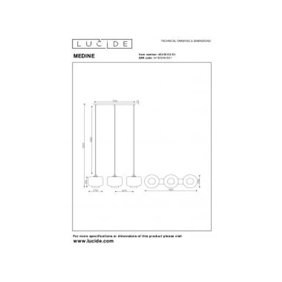 Lucide MEDINE Hanglamp-Opaal-3xE27-40W-Glas Outlet