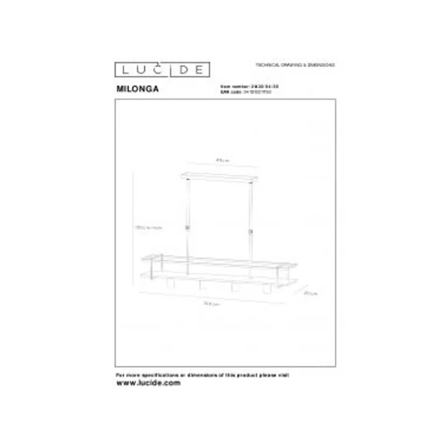 Lucide MILONGA Hanglamp-Zwart-4xE27-40W-Metaal New