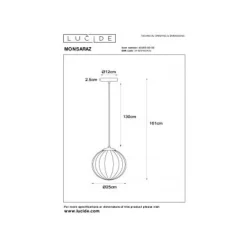 Lucide MONSARAZ Hanglamp-Amber-Ø25-1xE27-40W-Glas Clearance