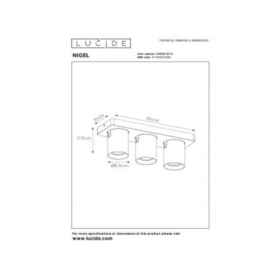 Lucide NIGEL Plafondspot 3xGU10/5W DTW Wit New