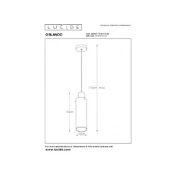 Lucide ORLANDO Hanglamp 1xE27/60W Zwart/Smoke glas