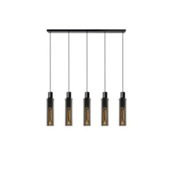Lucide ORLANDO Hanglamp 5xE27/60W Zwart/Smoke glas Discount