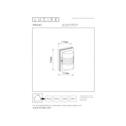 Lucide PRIVAS Wandlamp Buiten-Zwart-1xE27-60W-IP44-PVC New