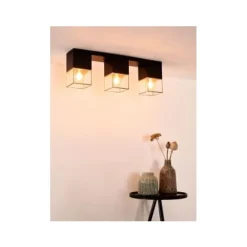 Lucide RIXT - Plafonnière - 3xE27 - Zwart Discount