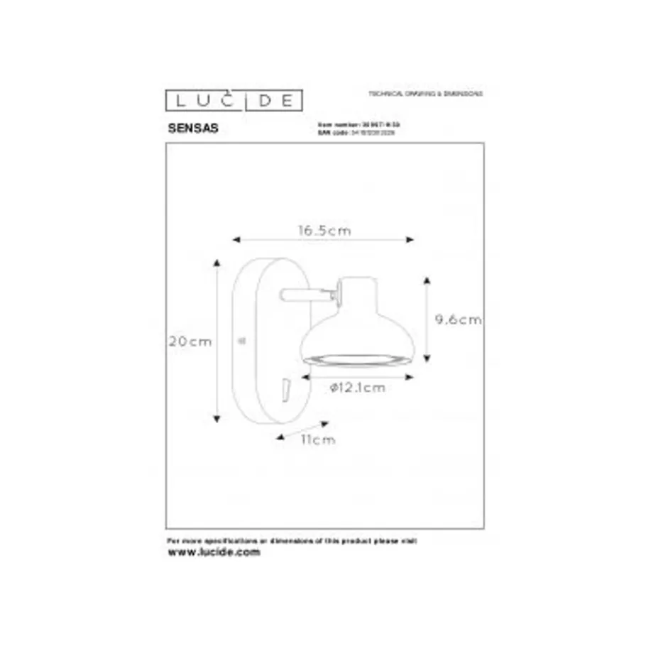 Lucide SENSAS Bedlamp-Zwart-1xGU10 (ES111)-12W-Staal Discount