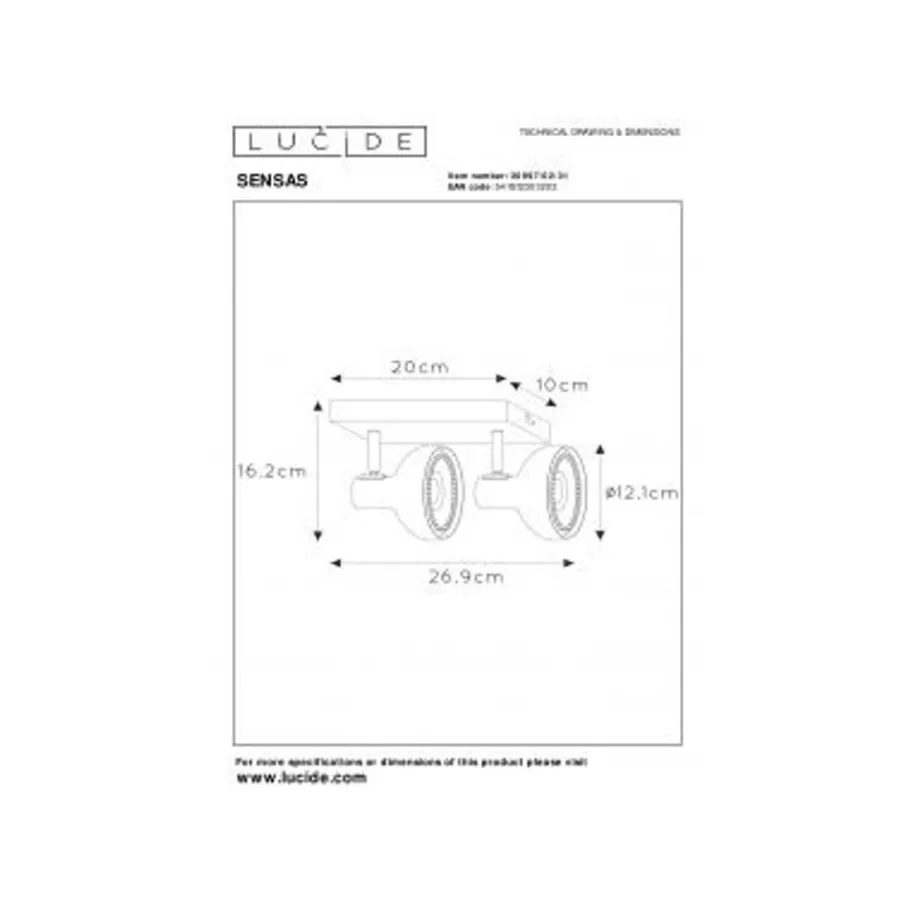 Lucide SENSAS Plafondspot-Wit-2xGU10 (ES111)-12W-Staal Sale