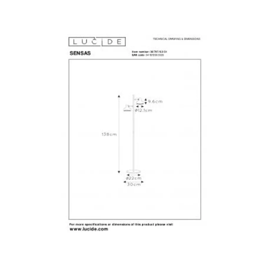 Lucide SENSAS Vloerlamp-Wit-2xGU10 (ES111)-12W-Staal Best