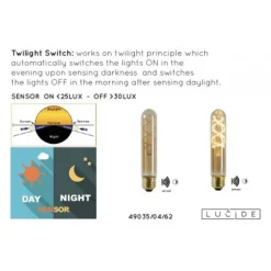 Lucide T32 TWILIGHT SENSOR - Filament lamp Buiten - Ø 3,2 cm - LED - E27 - 1x4W 2200K - Amber Outlet