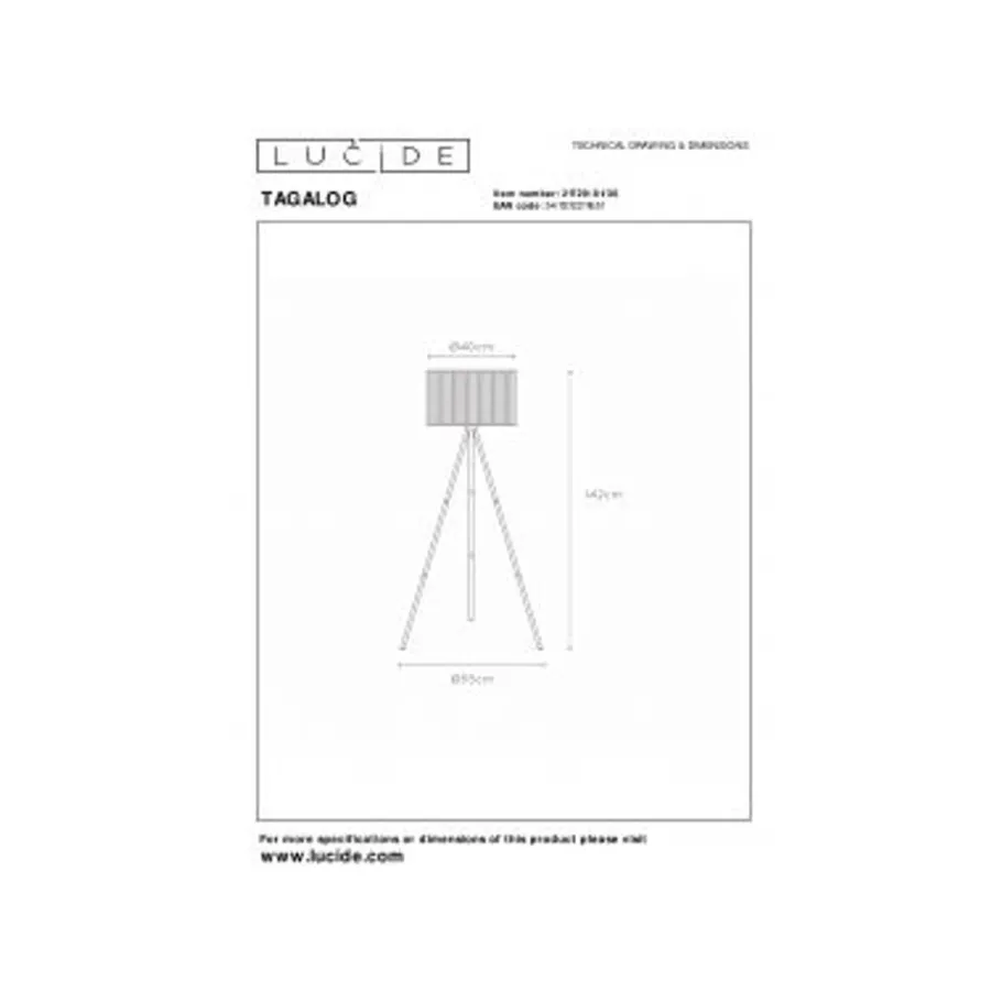 Lucide TAGALOG Vloerlamp-Zwart-Ø55-1xE27-40W-Bamboe Best