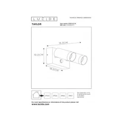 Lucide TAYLOR - Wandspot Buiten - 2xGU10 - IP54 - Zwart Sale