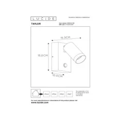 Lucide TAYLOR - Wandspot Buiten - 1xGU10 - IP54 - Zwart