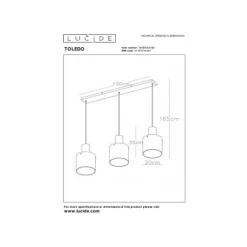 Lucide TOLEDO Hanglamp 3xE27/60W Koper / Amber glas Clearance