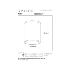 Lucide TUBIX - Plafondspot Buiten - Ø 10,8 cm - 1xE27 - IP54 - Wit