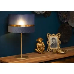 Lucide TUSSE. Tafellamp-Blauw-Ø30-1xE14-40W-Linnen Hot