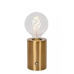 Lucide VIVO - Oplaadbare Tafellamp - Accu/Batterij - Ø 8 cm - LED Dimb. - E27 - 1x1W 2700K - Mat Goud / Messing Clearance