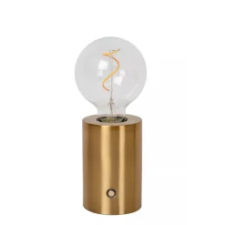 Lucide VIVO - Oplaadbare Tafellamp - Accu/Batterij - Ø 8 cm - LED Dimb. - E27 - 1x1W 2700K - Mat Goud / Messing Clearance