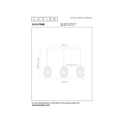 Lucide WOLFRAM Hanglamp-Mat Go.-3xE27-60W-Metaal New