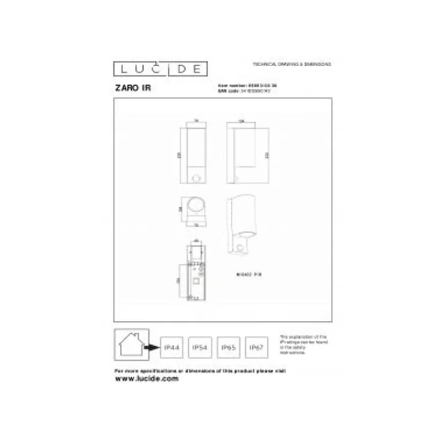 Lucide ZARO IR Wandspot Buiten-Zwart-2xGU10-7W-IP65 New