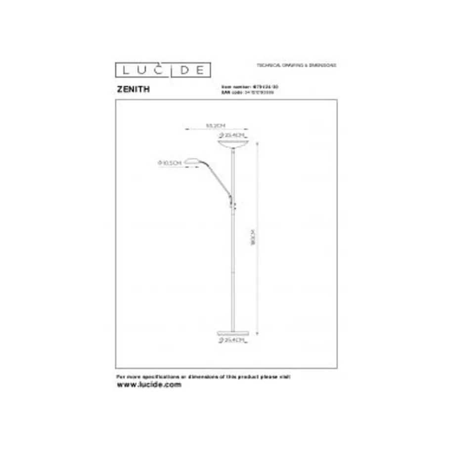 Lucide ZENITH - Leeslamp - Ø 25,4 cm - LED Dimb. - 3000K - Zwart Clearance
