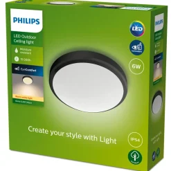 Philips Lighting Doris Ceiling 6W 27K Black IP54 HV Outlet