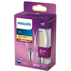 Philips Lighting LED kaarslamp Filament E14 B35 4,3W-40W (2pcs) Discount