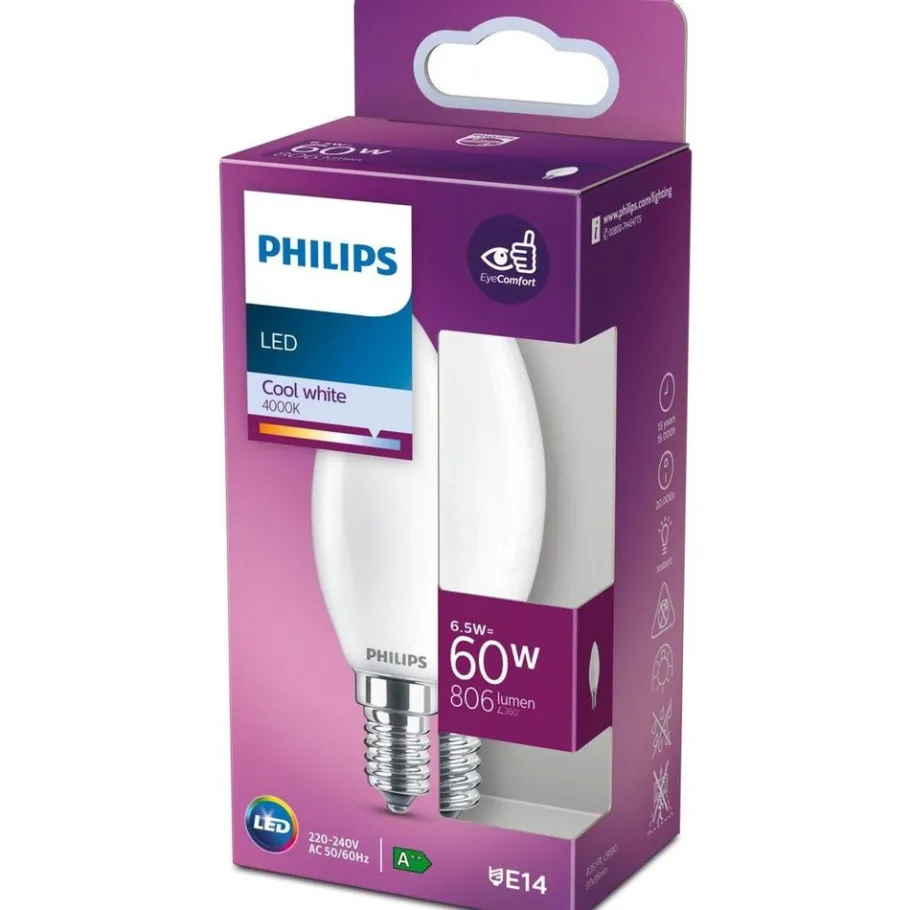 Philips Lighting LED kaarslamp E14 B35 6,5W-60W CW New