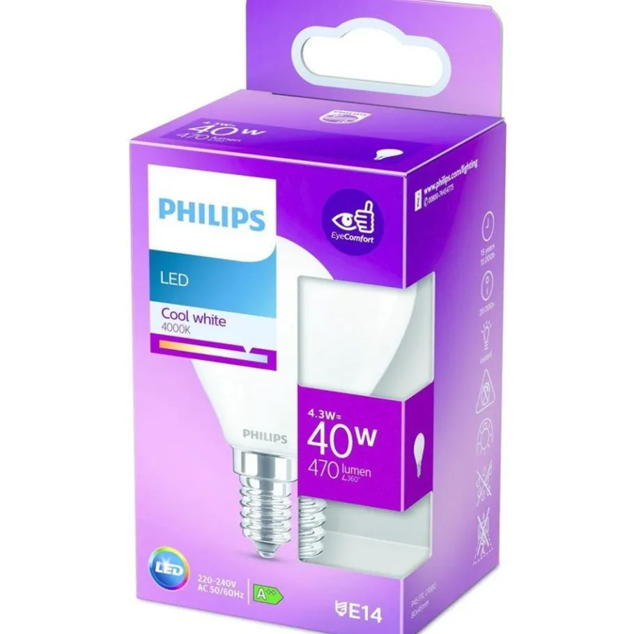 Philips Lighting LED-lamp Classic E14 P45 4,3W-40W CW Sale
