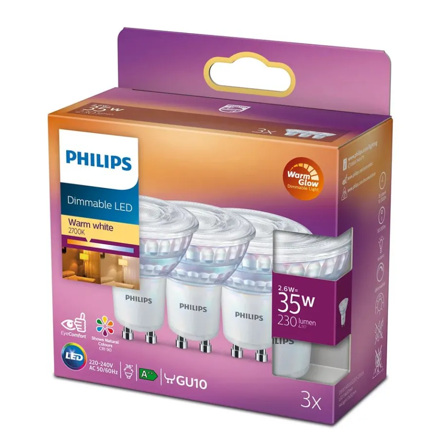Philips Lighting LED-spot GU10 2,6W-35W Warmwit Dimbaar 3pcs Online